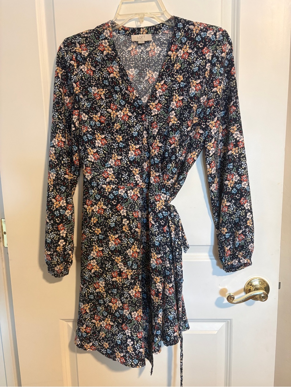 LOFT Navy Floral Wrap Dress with Multicolor Blooms
